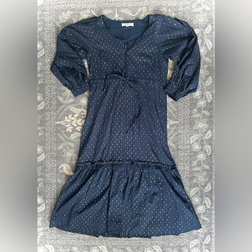 Emerson Fry Lucy Long Sleeve Dress in the Maritime Gold Dot Lurex print